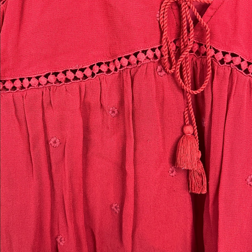 Sezane Brick Red Peasant Bohemian Long Sleeve Blouse Size 36/4 - Picture 10 of 12
